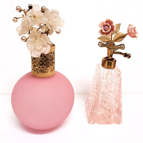 Vintage IRICE Other - 2 Vintage IRICE Italy Pink Satin Cut Crystal Flowers Perfume Bottles